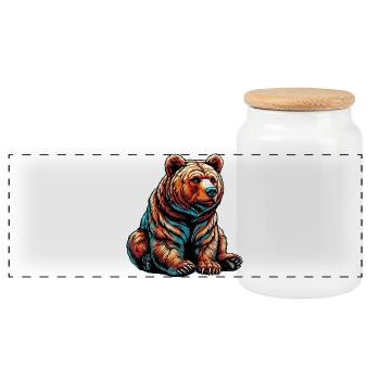 Bear - Panoramic Cookie Jar with Wooden Lid - white - Front