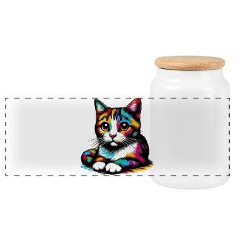 Chat - Boîte à biscuits avec couvercle en bois - blanc - Devant