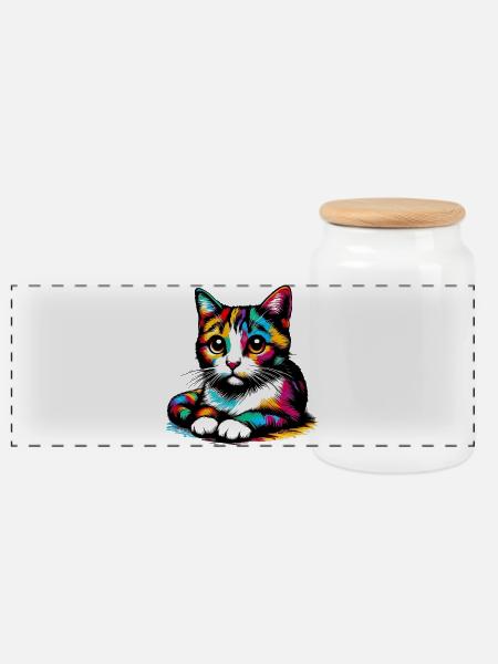 Katze - Panorama Keksdose mit Holzdeckel - Weiß