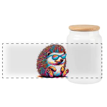 Hedgehog with sunglasses - Panoramic Cookie Jar with Wooden Lid - white - Front