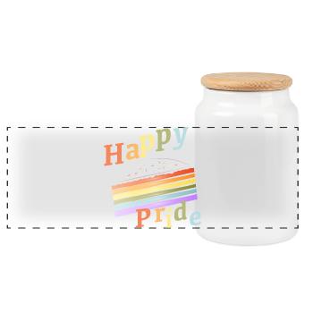Stück Regenbogen Kuchen in zarten Pastellfarben - Panorama Keksdose mit Holzdeckel - Weiß - Vorne