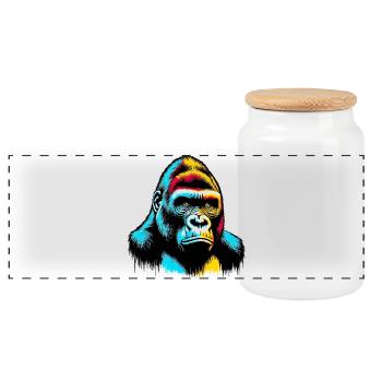 Gorilla - Panoramic Cookie Jar with Wooden Lid - white - Front
