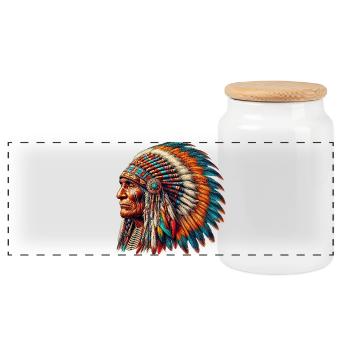 Amerikanischer Indianer Amerikanische Rote Haut - Panorama Keksdose mit Holzdeckel - Weiß - Vorne