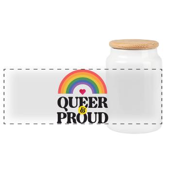 LGBT Pride Month - Queer and Proud - Panoramic Cookie Jar with Wooden Lid - white - Front