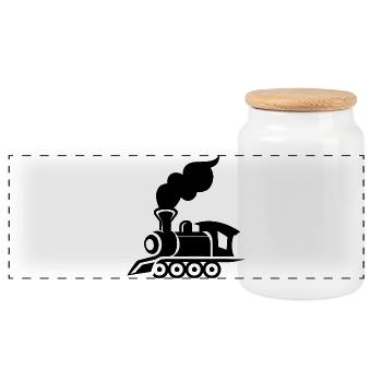 Locomotive Graphics - Panoramic Cookie Jar with Wooden Lid - white - Front