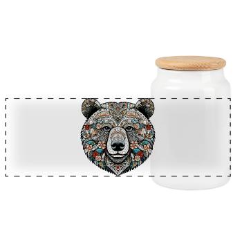 Bear - Panoramic Cookie Jar with Wooden Lid - white - Front