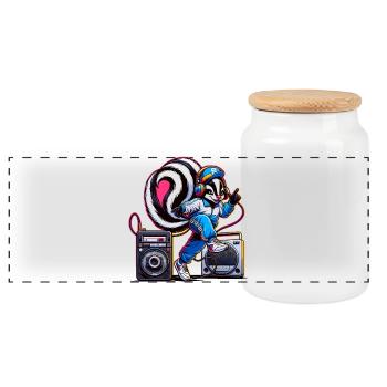 stylischer Stinktier-Charakter in Hip-Hop-Outfit - Panorama Keksdose mit Holzdeckel - Weiß - Vorne