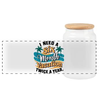 I Need a 6 Month Vacation - Palm Tree Relaxation - Panoramic Cookie Jar with Wooden Lid - white - Front