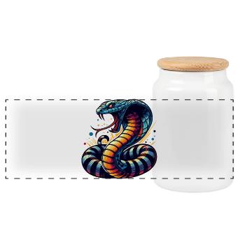 dynamic and colorful Cobra snake motif - Panoramic Cookie Jar with Wooden Lid - white - Front