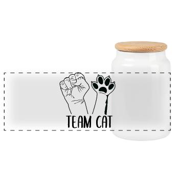 Team Cat - Panorama Keksdose mit Holzdeckel - Weiß - Vorne
