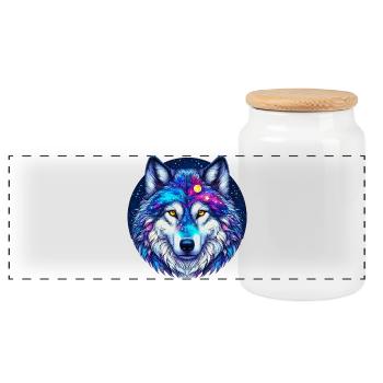 Wolf - Panoramic Cookie Jar with Wooden Lid - white - Front