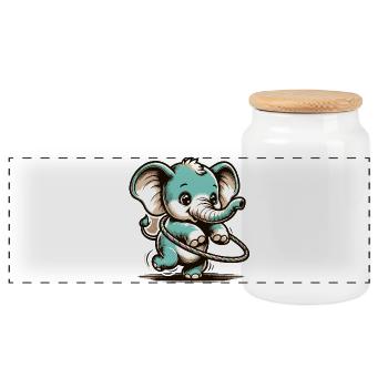 Niedlicher Cartoon-Elefant mit Hulahubreifen - Panorama Keksdose mit Holzdeckel - Weiß - Vorne