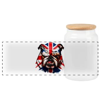 English Bulldog Dog - Panoramic Cookie Jar with Wooden Lid - white - Front