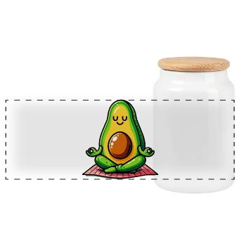 Avocado in Meditation - Panorama Keksdose mit Holzdeckel - Weiß - Vorne
