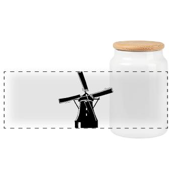 Windmühle schwarz - Panorama Keksdose mit Holzdeckel - Weiß - Vorne
