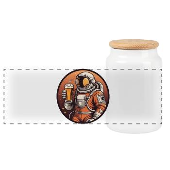 Sternenbier Astronaut - Panorama Keksdose mit Holzdeckel - Weiß - Vorne