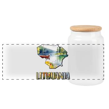 Watercolor Map of Lithuania - Panoramic Cookie Jar with Wooden Lid - white - Front