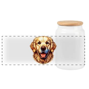 Chien Labrador Golden Retriever - Boîte à biscuits avec couvercle en bois - blanc - Devant
