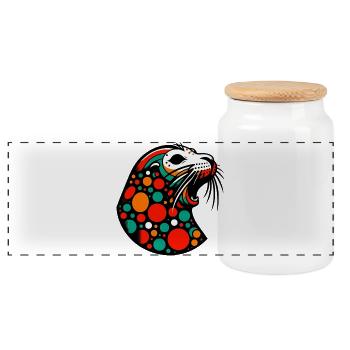 Seal - Panoramic Cookie Jar with Wooden Lid - white - Front