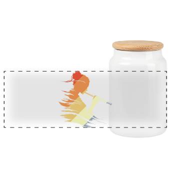 Flute Girl Graphic Retro - Panoramic Cookie Jar with Wooden Lid - white - Front