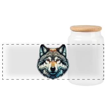 Loup - Boîte à biscuits avec couvercle en bois - blanc - Devant