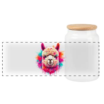 Alpaca - Panoramic Cookie Jar with Wooden Lid - white - Front