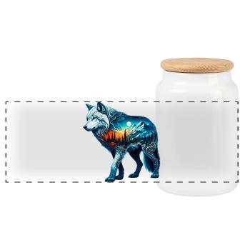 Wolf - Panoramic Cookie Jar with Wooden Lid - white - Front