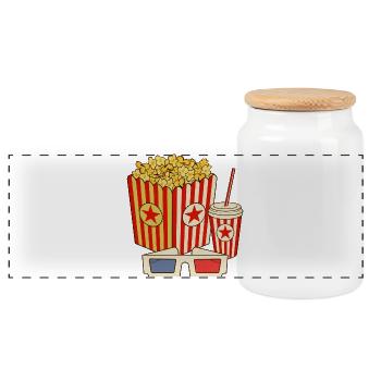 Retro Movie Snacks & Glasses - Panoramic Cookie Jar with Wooden Lid - white - Front