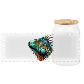 Iguana - Panoramic Cookie Jar with Wooden Lid - white - Front
