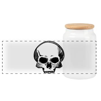 Skull - Bleistift-Zeichnung - Panorama Keksdose mit Holzdeckel - Weiß - Vorne