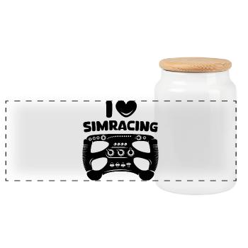 i love simracing Gaming Sim Racer Logo Herz Symbol - Panorama Keksdose mit Holzdeckel - Weiß - Vorne