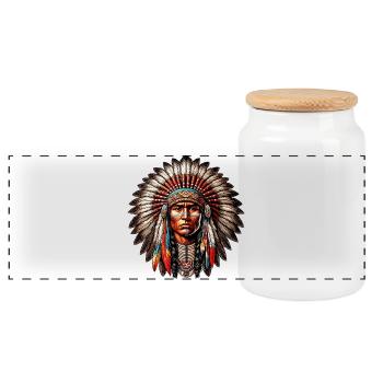Amerikanischer Indianer Amerikanische Rote Haut - Panorama Keksdose mit Holzdeckel - Weiß - Vorne