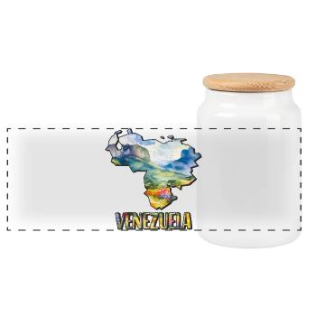 Watercolor Map Venezuela - Panoramic Cookie Jar with Wooden Lid - white - Front
