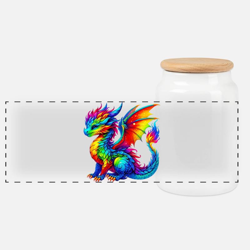Drache - Panorama Keksdose mit Holzdeckel - Weiß