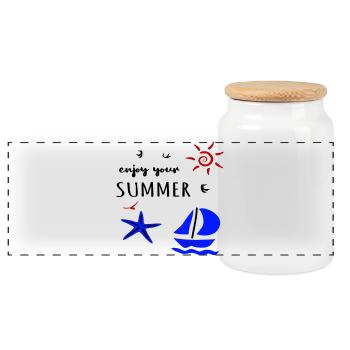 profitez de votre été, Urlaub - Boîte à biscuits avec couvercle en bois - blanc - Devant
