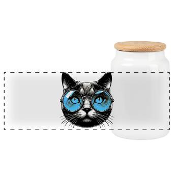 Chat à lunettes - Boîte à biscuits avec couvercle en bois - blanc - Devant