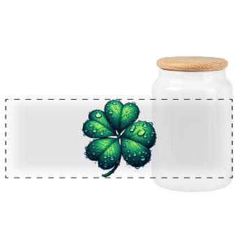 Four-leaf clover - Panoramic Cookie Jar with Wooden Lid - white - Front