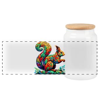 Squirrel - Panoramic Cookie Jar with Wooden Lid - white - Front