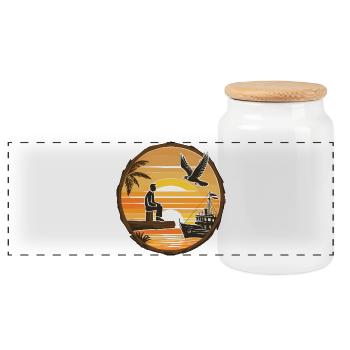 Caribbean Landscape - Panoramic Cookie Jar with Wooden Lid - white - Front