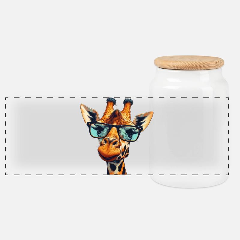 Giraffe mit Brille - Panorama Keksdose mit Holzdeckel - Weiß