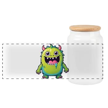 Cute Kids Cartoon Monster - Panoramic Cookie Jar with Wooden Lid - white - Front