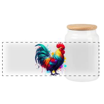Rooster Hen - Panoramic Cookie Jar with Wooden Lid - white - Front