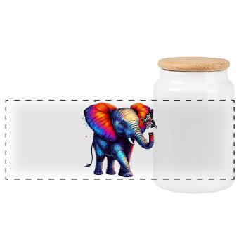 Elephant and Butterfly - Panoramic Cookie Jar with Wooden Lid - white - Front