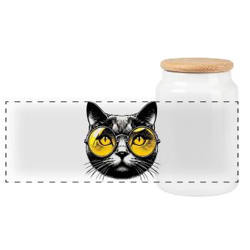 Le Chat avec des lunettes - Boîte à biscuits avec couvercle en bois - blanc - Devant