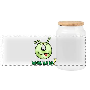Beam me up - Lustiges außerirdisches Emoticon  - Panorama Keksdose mit Holzdeckel - Weiß - Vorne