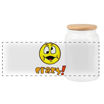 crazy - Lustiges verrücktes Emoticon  - Panorama Keksdose mit Holzdeckel - Weiß - Vorne