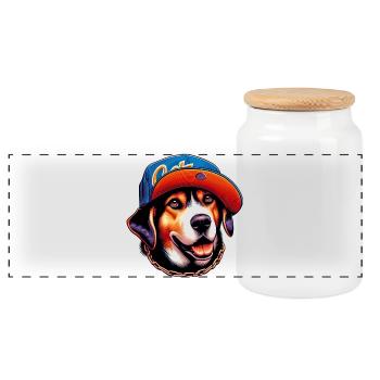 Hund - Panorama Keksdose mit Holzdeckel - Weiß - Vorne