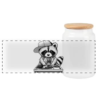 motif de raton laveur cool en tant que DJ avec des écouteurs - Boîte à biscuits avec couvercle en bois - blanc - Devant