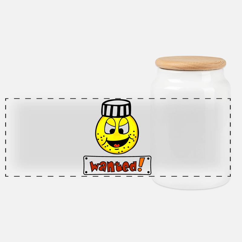 Wanted - Lustiges Emoticon Häftling - Panorama Keksdose mit Holzdeckel - Weiß