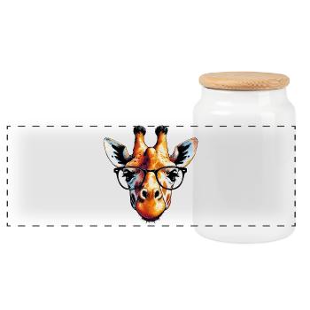 Giraffe with Glasses - Panoramic Cookie Jar with Wooden Lid - white - Front